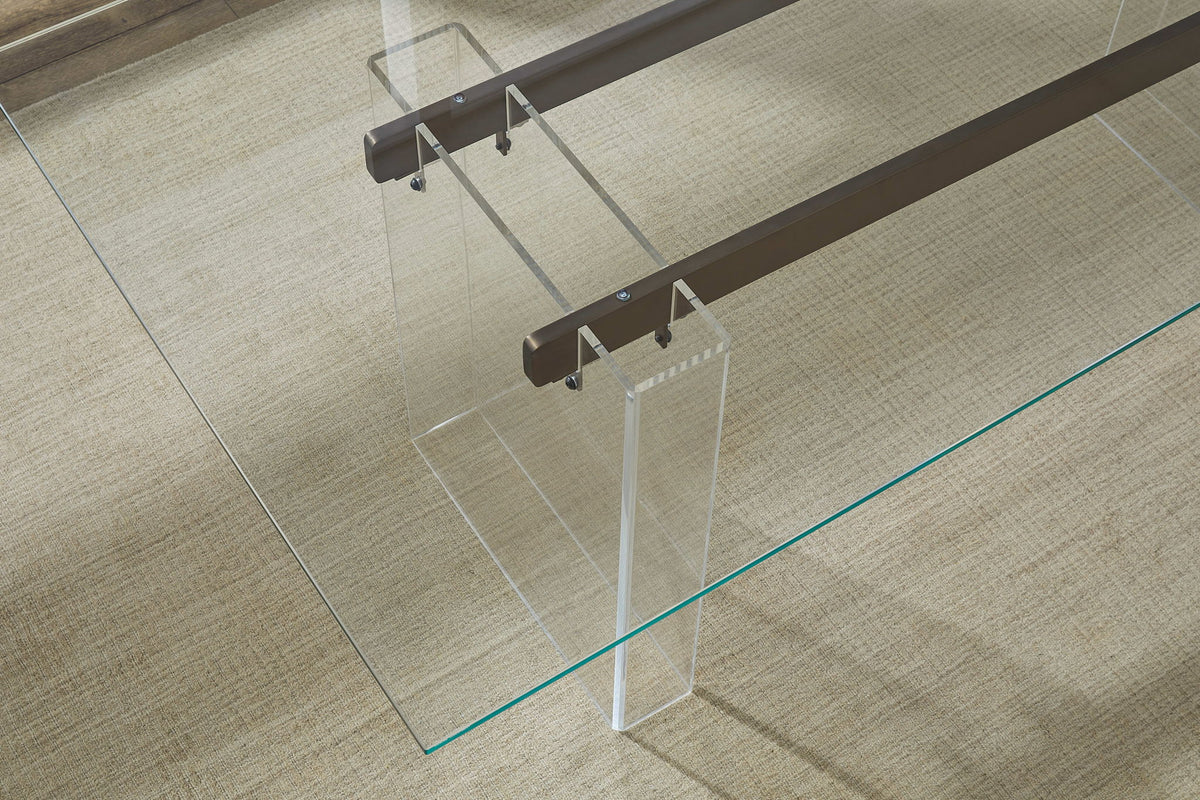 Crossroads 2.0 - Moorea Double Pedestal Rectangular Dining Table - Clear Acrylic, Glass And Bronze Metal