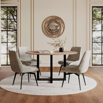 Ceo - Wood Pattern Round Sintered Stone Dining Table - Gunmetal And Washed Oak