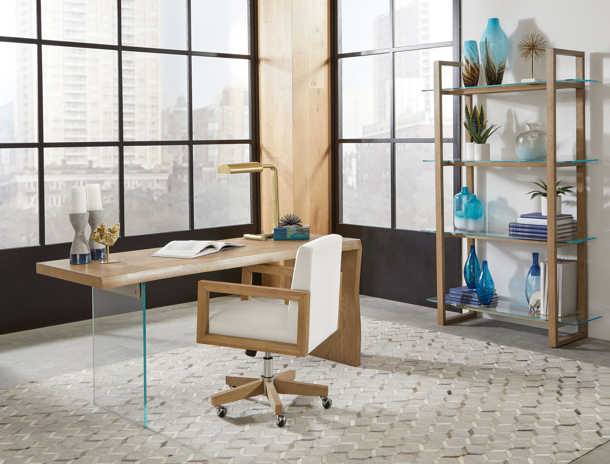 One - Wood Frame Home Office Chair - Solid Wood And White Canvas