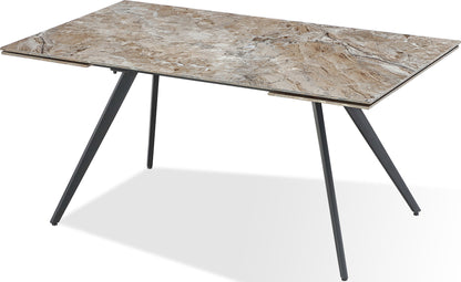 Lucia - Double Extension Stone Top Metal Leg Dining Table - Rich Brown And Black