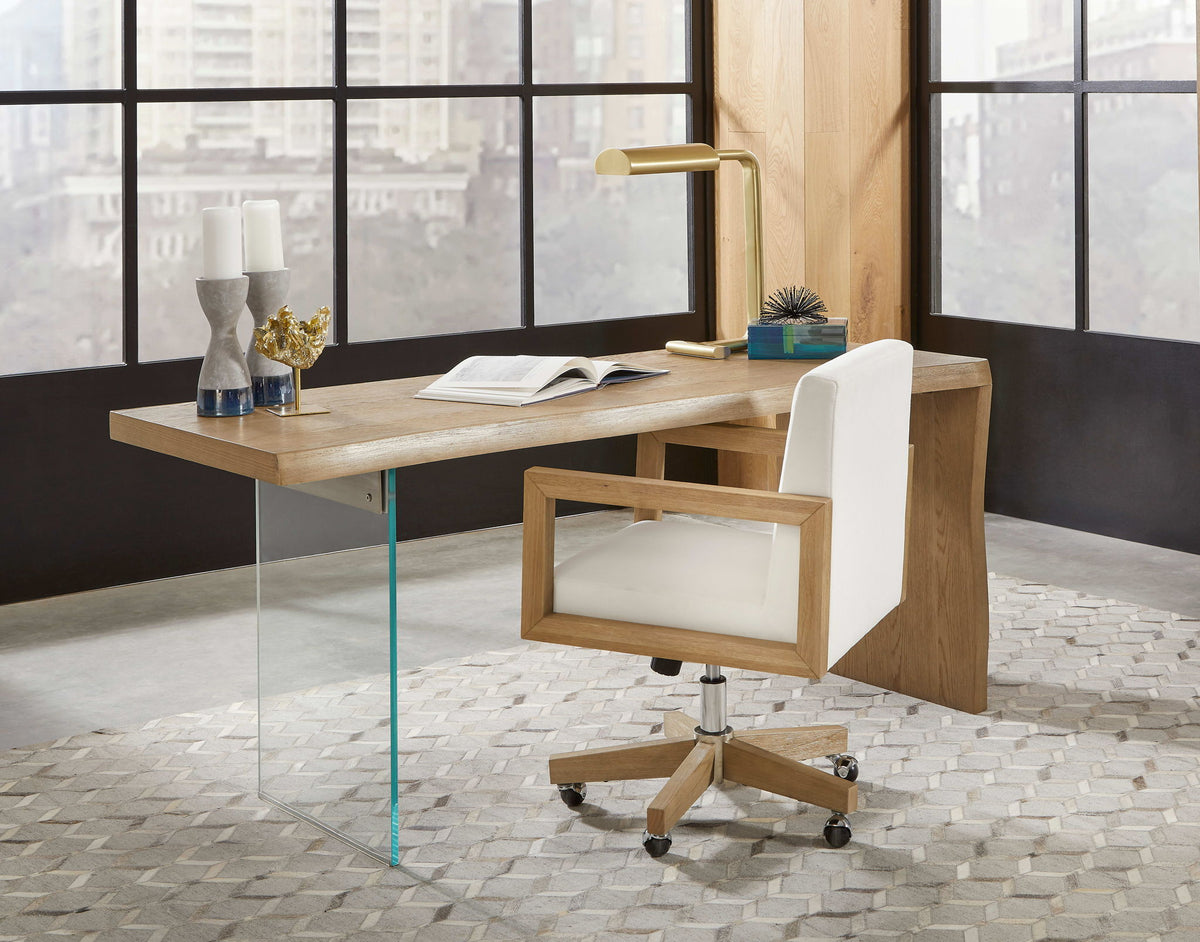 One - Wood Frame Home Office Chair - Solid Wood And White Canvas