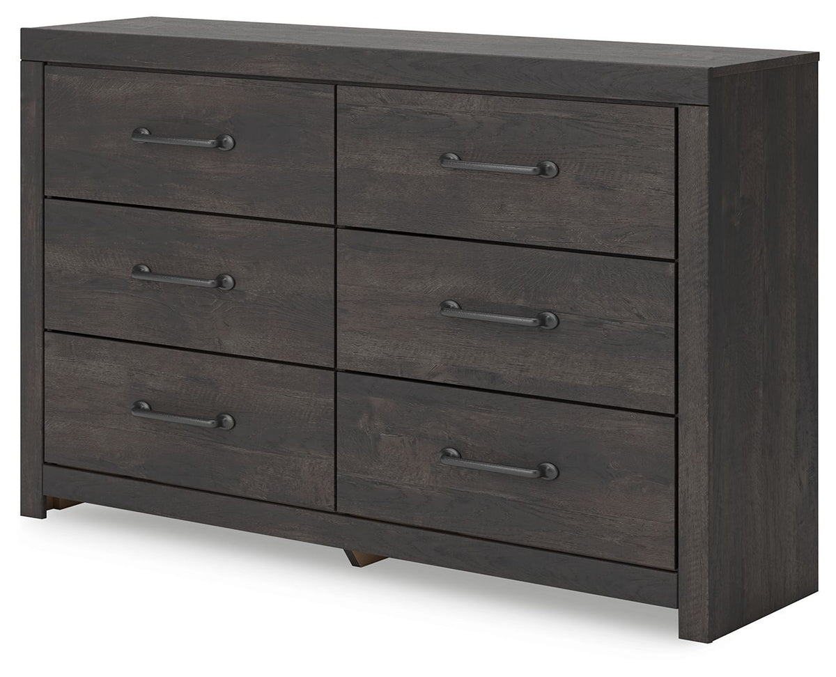 Hollivern - Six Drawer Dresser - Dark Gray