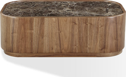 Juba - Natural Marble And Walnut Coffee Table With Casters - Mongoose