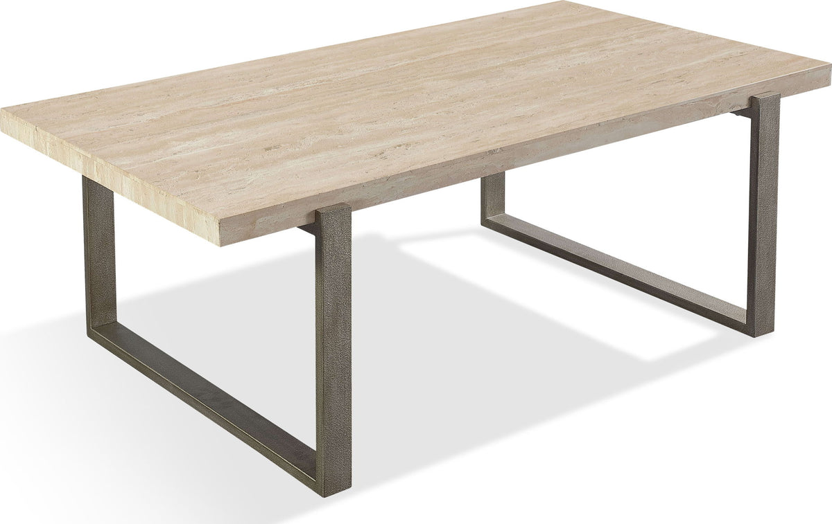 Ariela - Natural Travertine Table With Bronze Metal Base