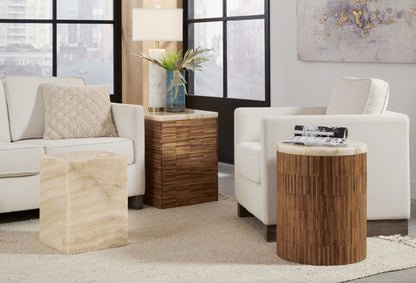 One - Stone Wood Tile End Table - Onyx And Solid Teak