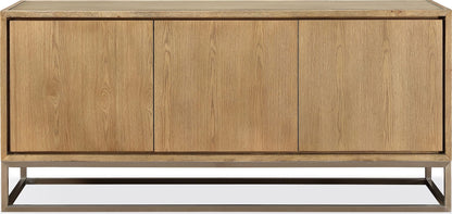 One - Modern Coastal Metal Base Sideboard - White Oak And Brushed Stainless Steel
