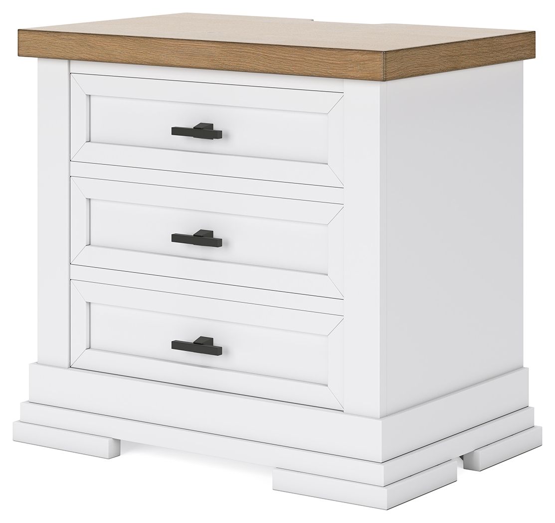 Ashbryn - Three Drawer Night Stand - White / Natural