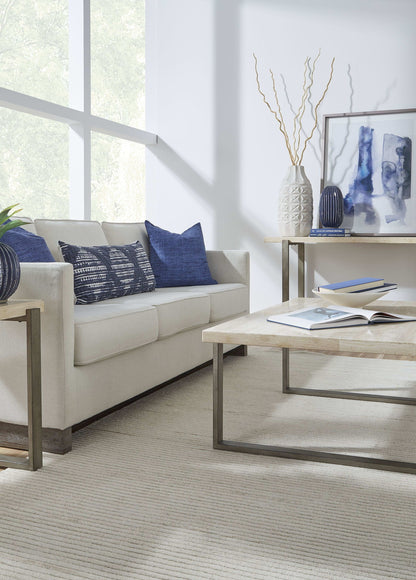 Ariela - Natural Travertine Table With Bronze Metal Base