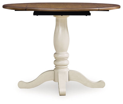 Wirloni - Round Dining Room Drop Leaf Table - Antique White / Brown