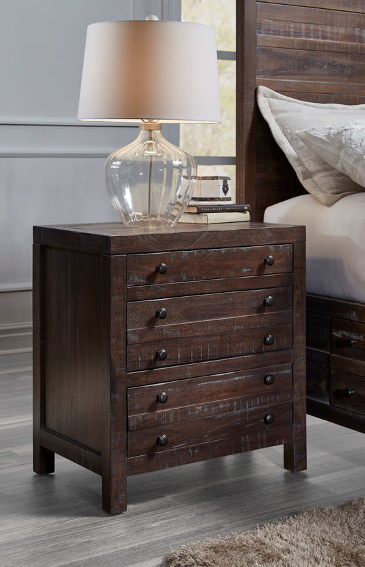Townsend - Three Drawer Solid Wood Nightstand - Java