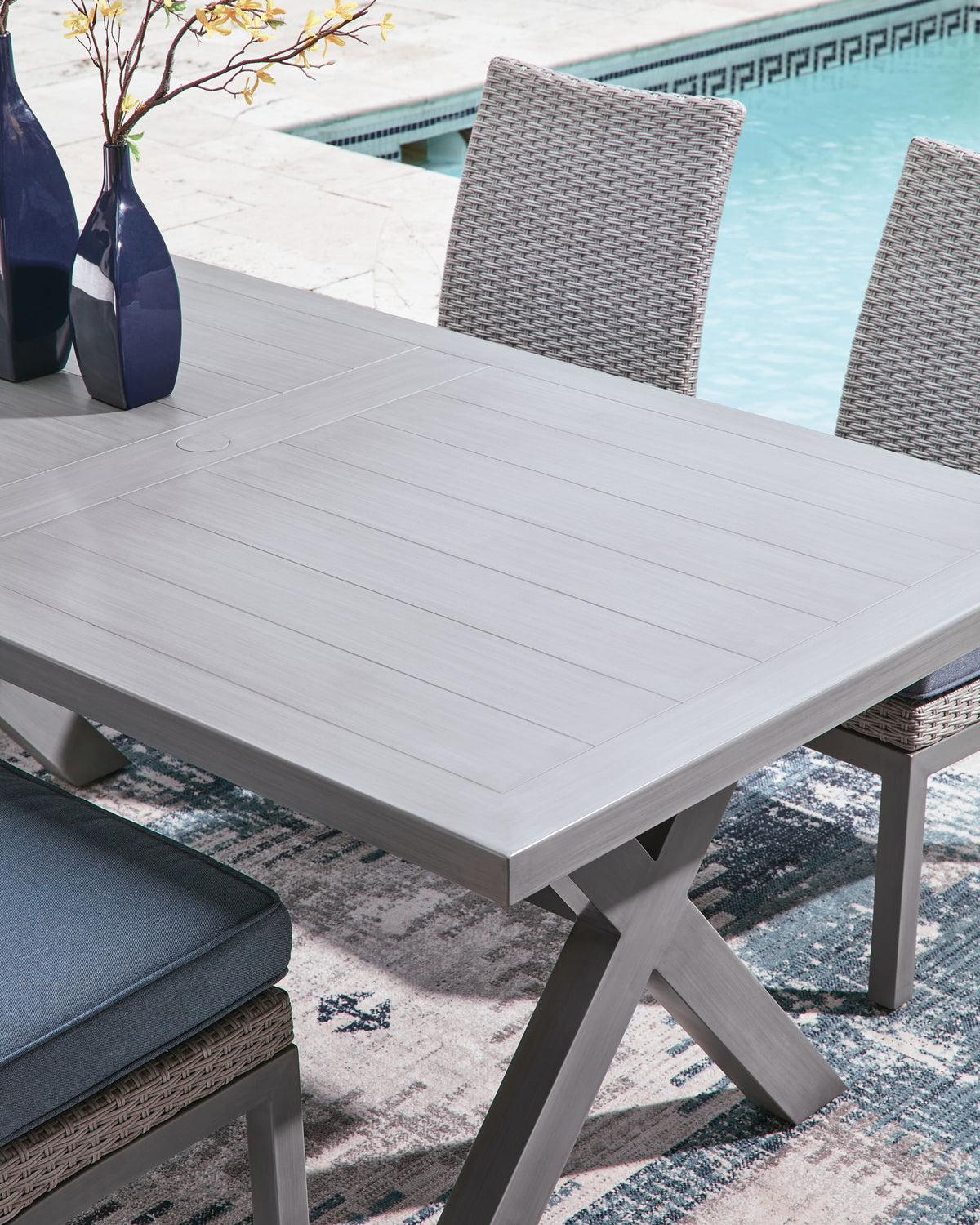 Half Moon Beach - Rectangular Dining Table With Umbrella Option - Gray