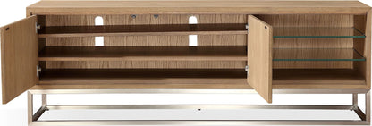 One - Coastal Modern TV Console - Brushed Stainless Steel And Bisque
