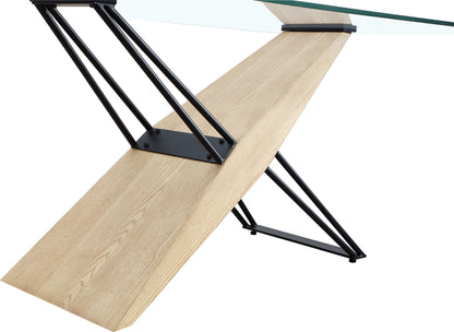 Aere - Glass, Wood And Metal Rectangular Dining Table - Natural Ash And Black