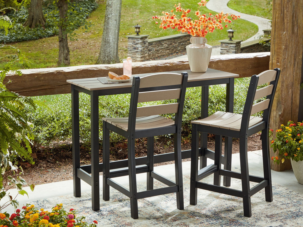 Shoreline Beach - Outdoor Counter Table And 2 Barstools (Set of 3) - Black / Beige