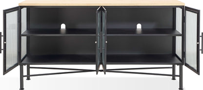 Aere - Four Door Ribbed Glass, Metal And Wood Sideboard - Natural Ash And Black
