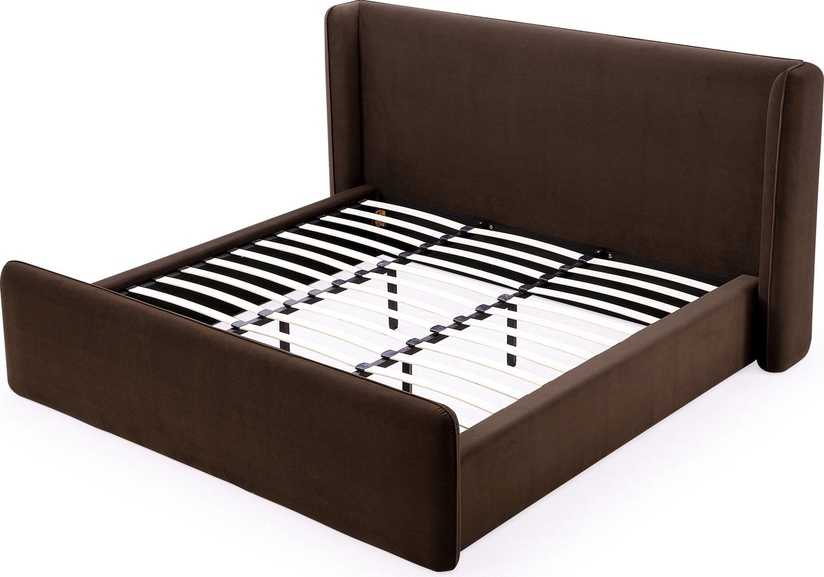 Formosa Bacall - Queen Velvet Upholstered Wingback Platform Bed - Cola