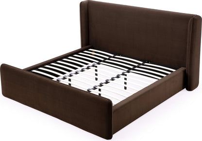 Formosa Bacall - Queen Velvet Upholstered Wingback Platform Bed - Cola