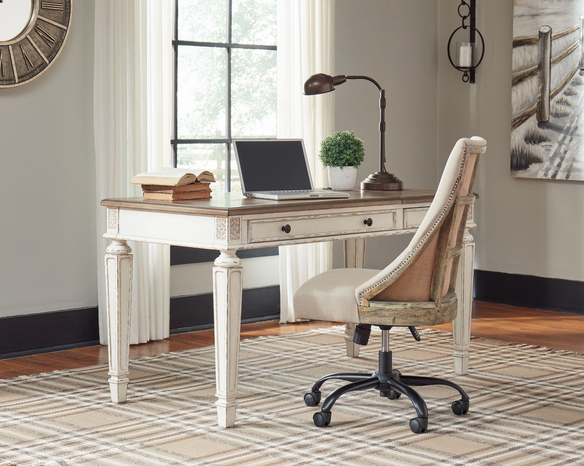 Realyn - Home Office Lift Top Desk - White / Brown