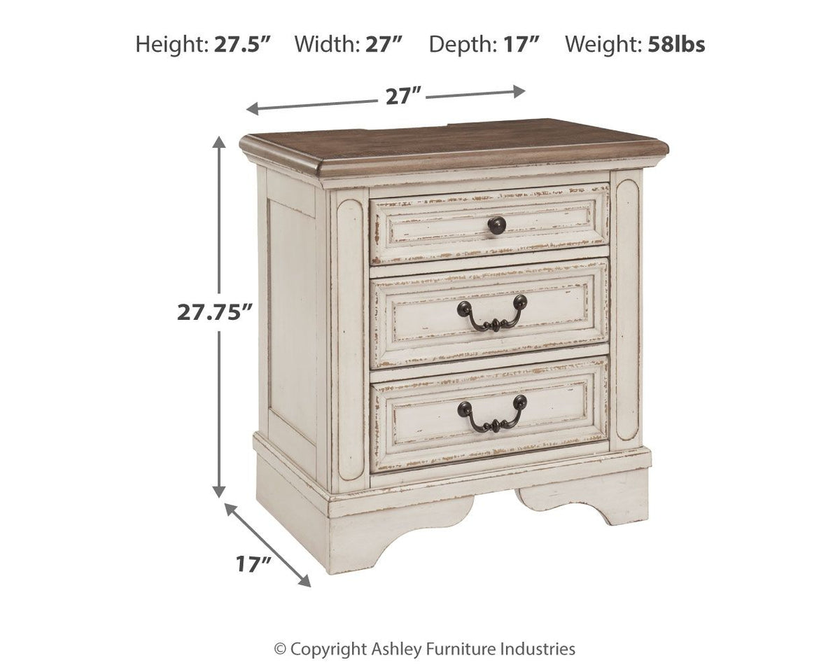 Realyn - Three Drawer Night Stand - White / Brown / Beige