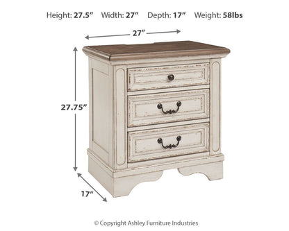 Realyn - Three Drawer Night Stand - White / Brown / Beige