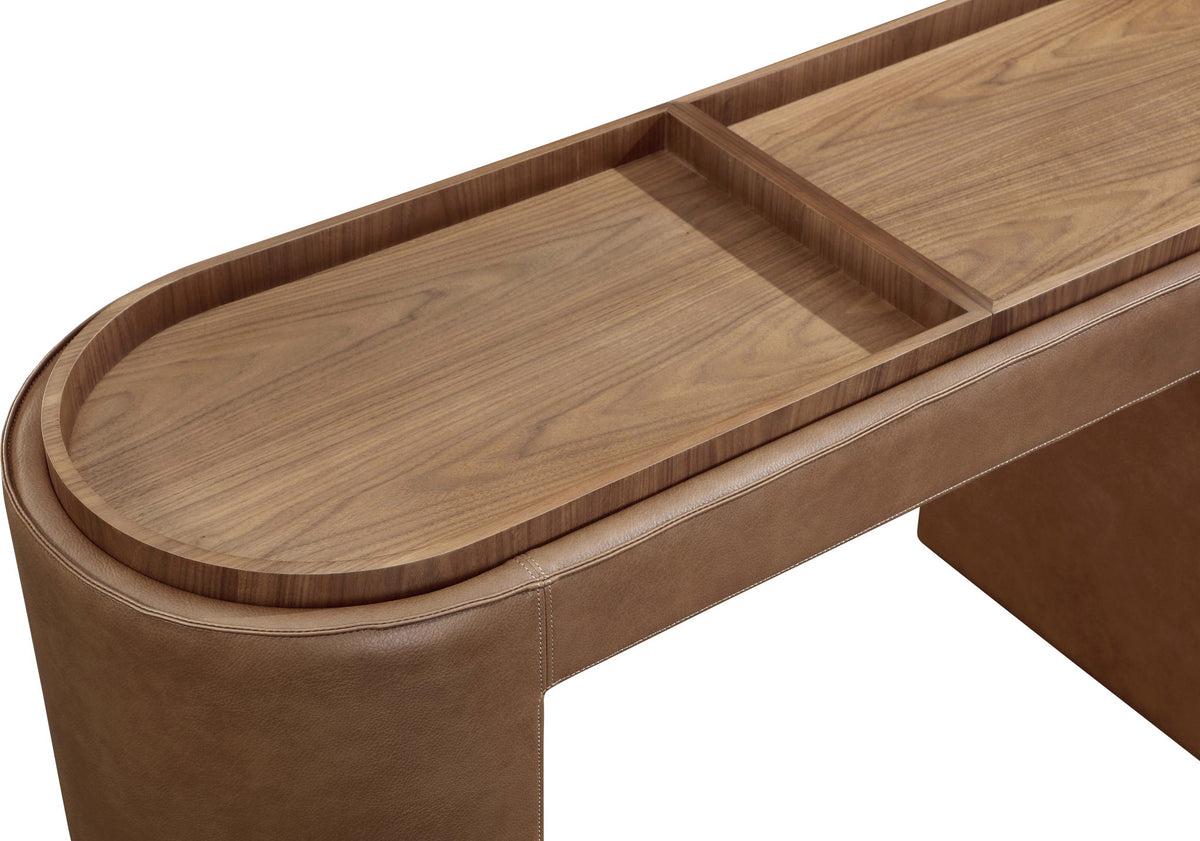 Yeal - Leather Upholstered Storage Table With Wooden Top
