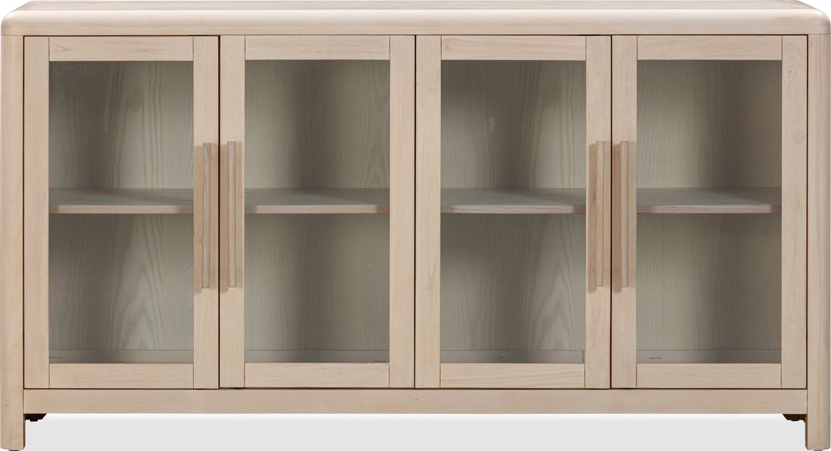 Liv - Glass Door Ash Wood Sideboard - White Sand