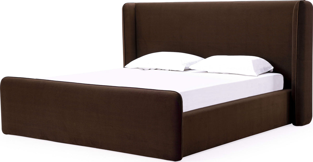 Formosa Bacall - Queen Velvet Upholstered Wingback Platform Bed - Cola
