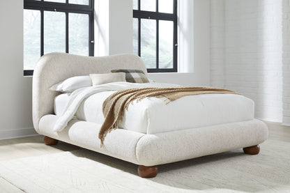 Afra - Chenille Upholstered Wood Leg Platform Bed