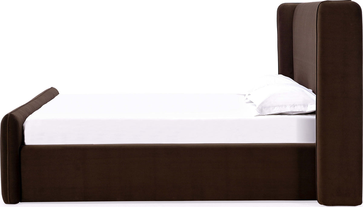 Formosa Bacall - Queen Velvet Upholstered Wingback Platform Bed - Cola