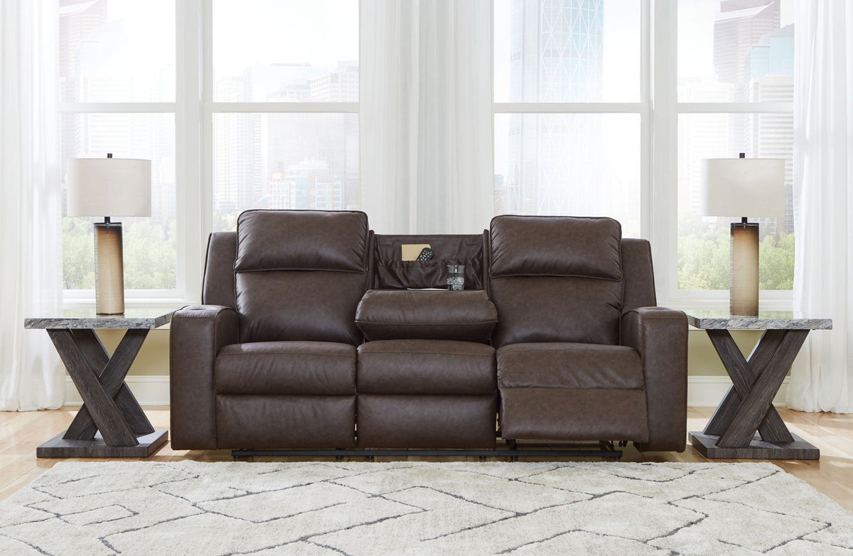 Lavenhorne - Reclining Sofa With Drop Down Table - Umber