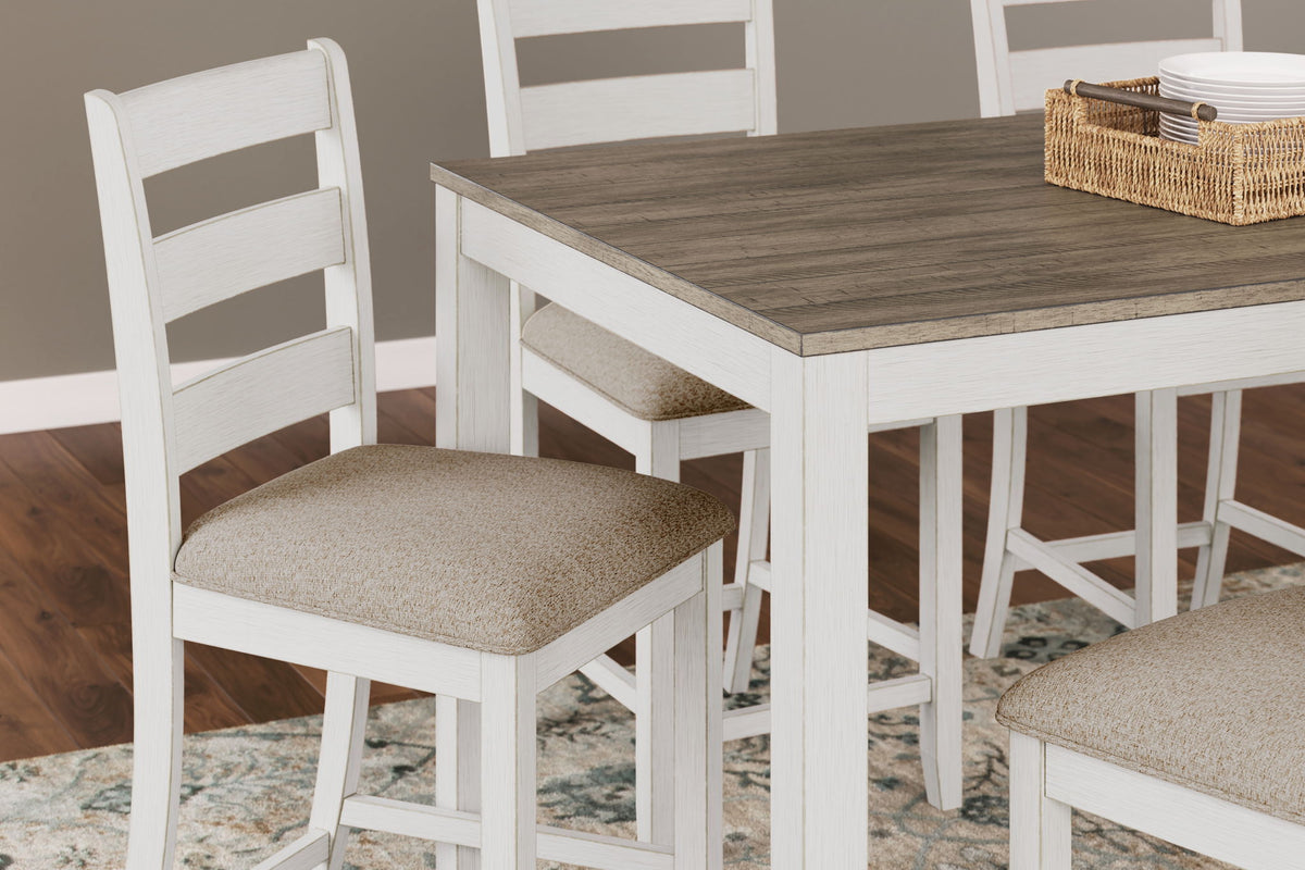 Skempton - Counter Height Dining Table and Bar Stools (Set of 7) - White / Light Brown