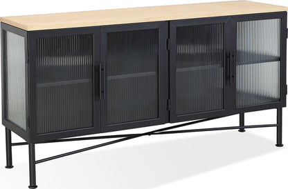 Aere - Four Door Ribbed Glass, Metal And Wood Sideboard - Natural Ash And Black