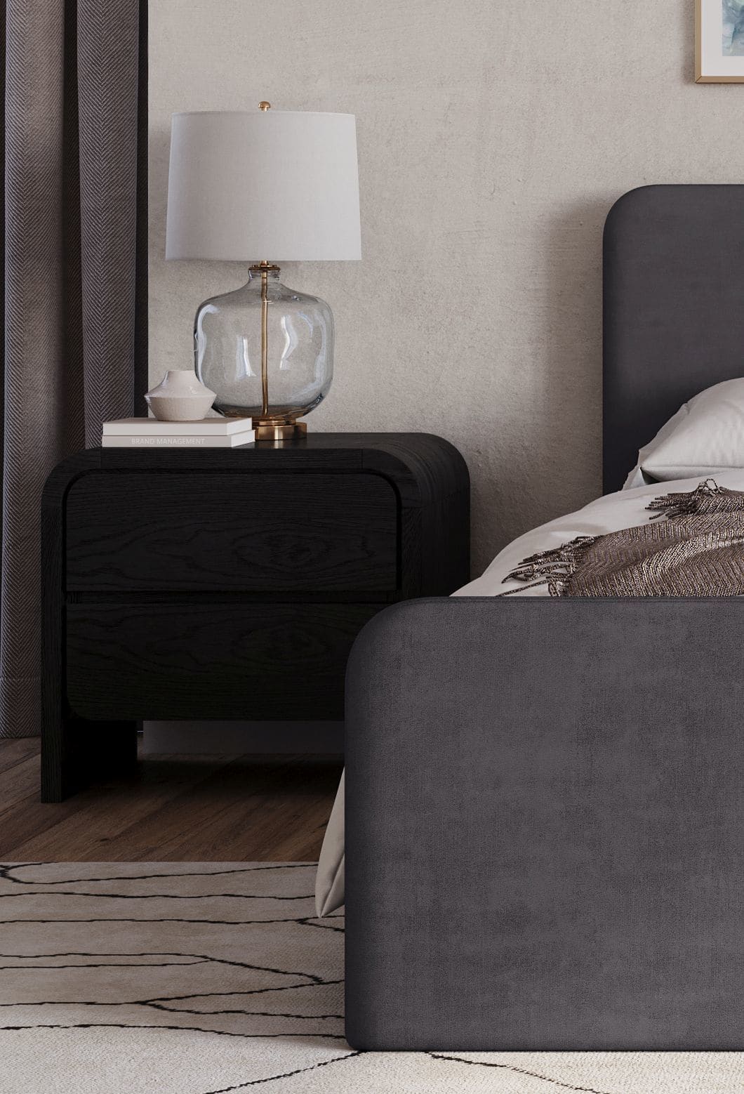Elora - Two Drawer Nightstand - Jet Black Ash