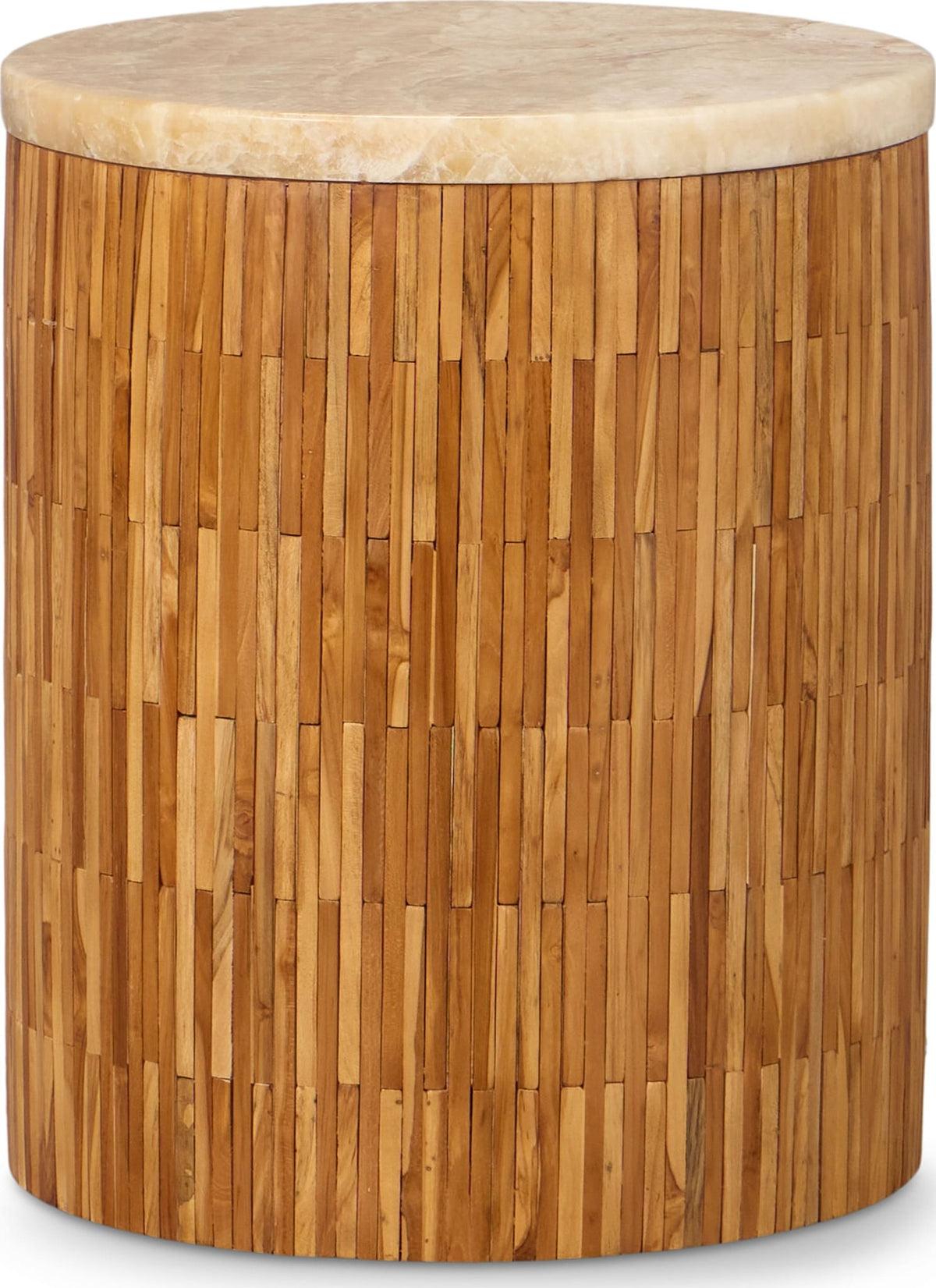 One - Stone Wood Tile Round End Table - Onyx And Solid Teak