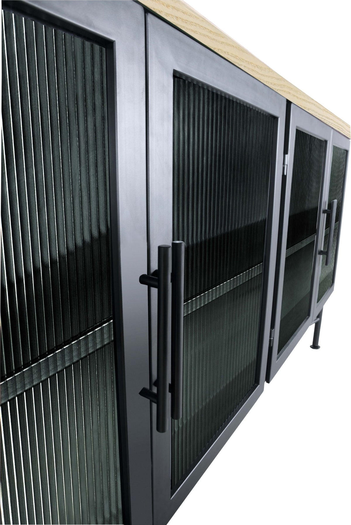 Aere - Four Door Ribbed Glass, Metal And Wood Sideboard - Natural Ash And Black