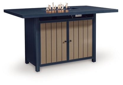 East Beach - Rectangular Bar Table With Fire Pit - Blue