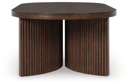 Korestone - Oval Cocktail Table - Dark Brown