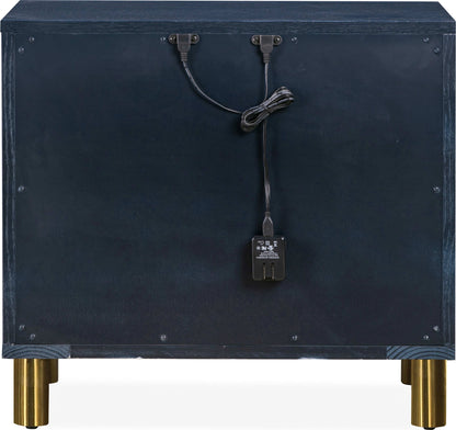 Argento - Two Drawer USB Charging Nightstand - Navy Blue And Burnished Brass