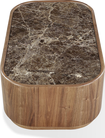Juba - Natural Marble And Walnut Coffee Table With Casters - Mongoose