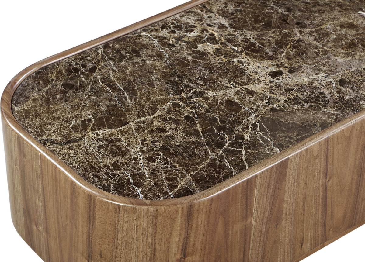 Juba - Natural Marble And Walnut Coffee Table With Casters - Mongoose