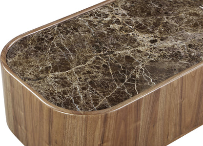 Juba - Natural Marble And Walnut Coffee Table With Casters - Mongoose