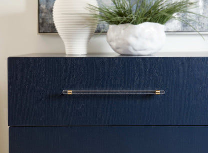 Argento - Two Drawer USB Charging Nightstand - Navy Blue And Burnished Brass