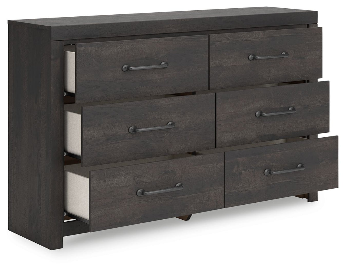 Hollivern - Six Drawer Dresser - Dark Gray