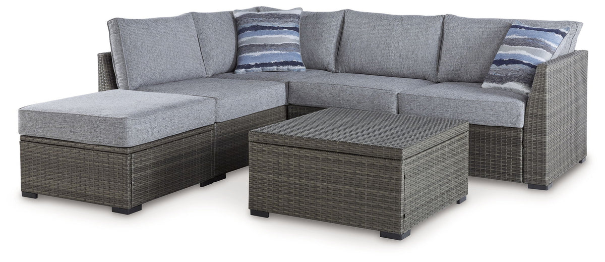 Petal Road - Loveseat Sectional, Ottoman, Table Set (Set of 4) - Gray