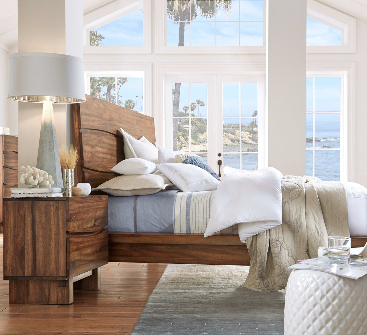 Ocean - Two Drawer Solid Wood Nightstand - Natural Sengon
