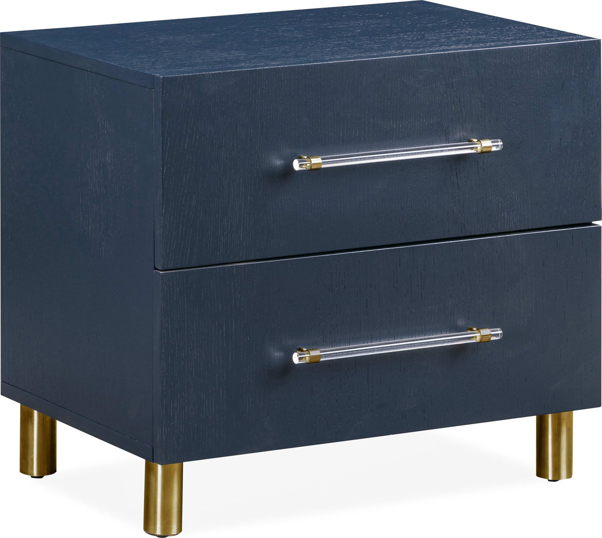 Argento - Two Drawer USB Charging Nightstand - Navy Blue And Burnished Brass