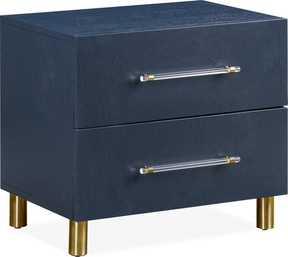 Argento - Two Drawer USB Charging Nightstand - Navy Blue And Burnished Brass