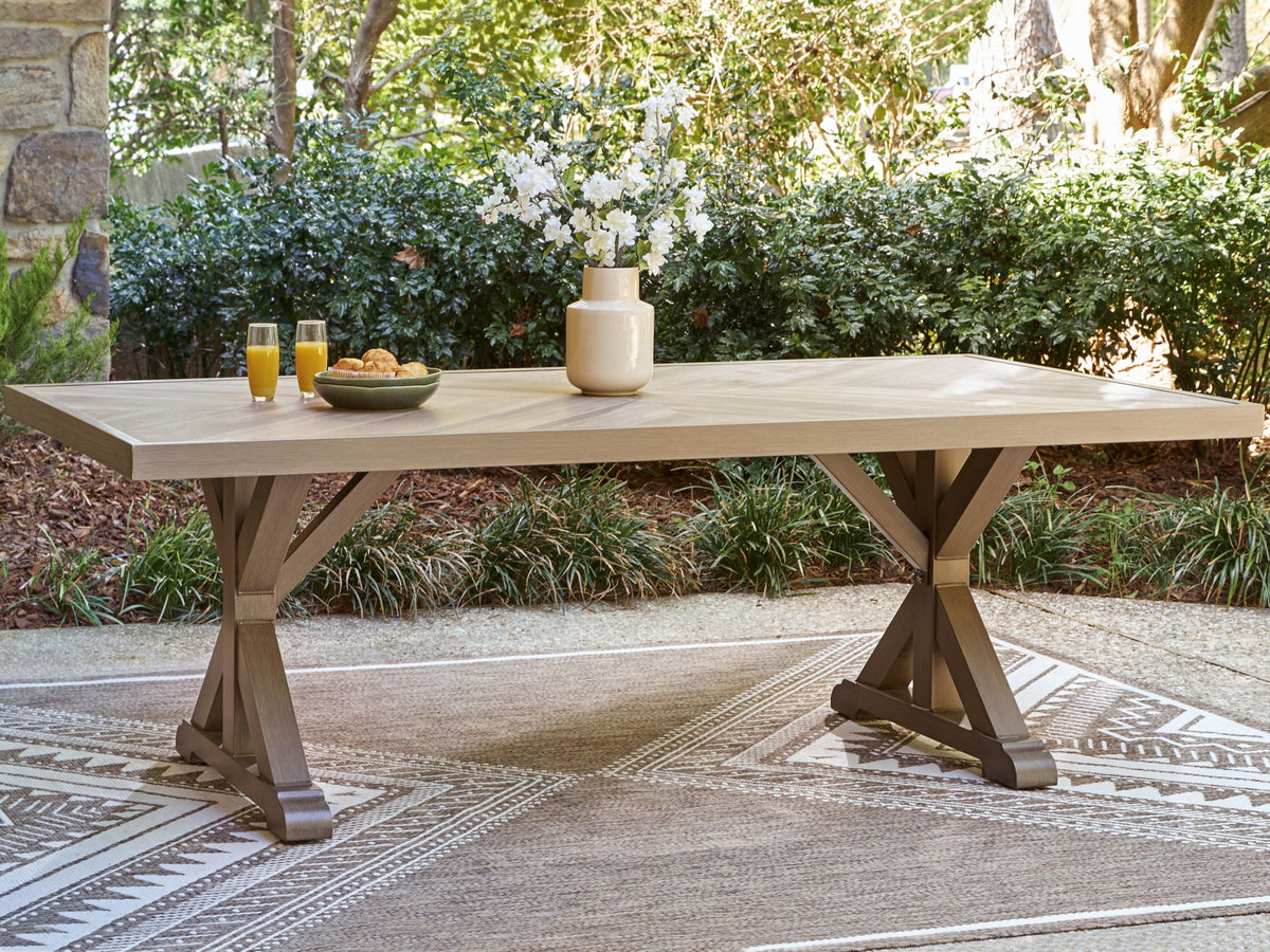 Laguna Heights - Rectangular Dining Table With Umbrella Option - Beige