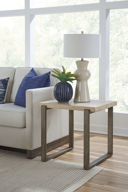 Ariela - Natural Travertine Table With Bronze Metal Base