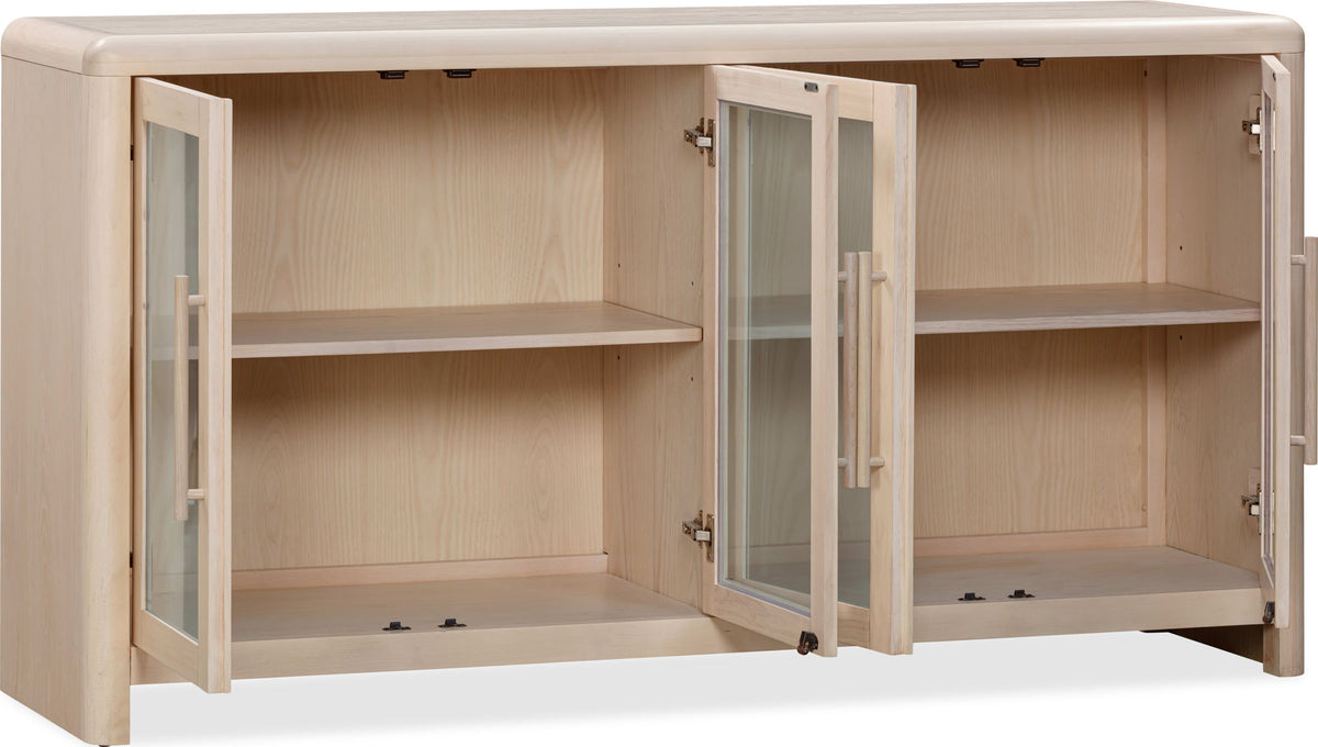 Liv - Glass Door Ash Wood Sideboard - White Sand